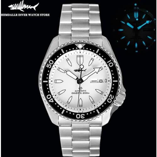 Heimdallr Mens Diving Watch Sapphire 44mm White Dial Ceramic Bezel Luminous 20ATM Waterproof NH36A Automatic Movement Watches