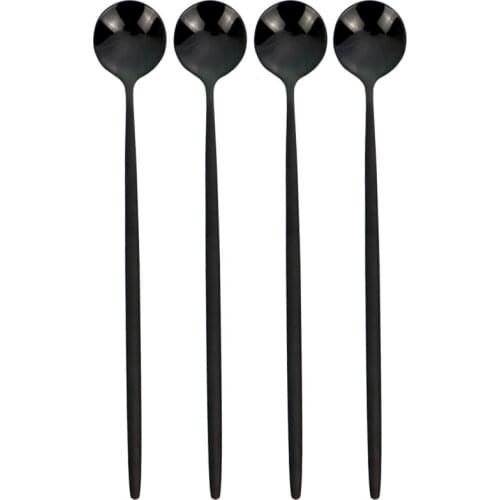4Pcs Stainless Steel Dinnerware Set Tea Spoon Dessert Coffee Ice Cream Spoon Kitchen Accessories Bar Tools Long Handle Tableware