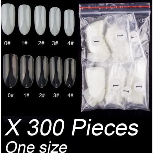 300 Pieces Per Lot Same Size Oval Shape False Nail Tips For Drawing Nail Design Acrylic Full Nails Size 0 1 2 3 4 5 6