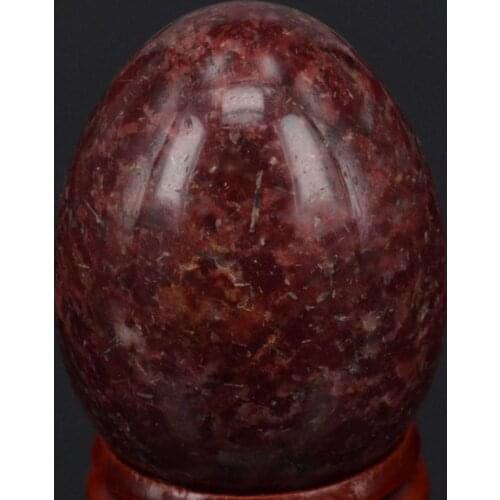 34x44MM Natural Stone Dark Red Spot Jasper Sphere Egg Chakra Healing Reiki Carving Crafts Minerals W/Stand