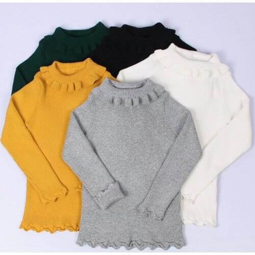 Pure color autumn and winter casual fashion knitted lace turtleneck pure cotton multicolor childrens sweater bottoming shirt