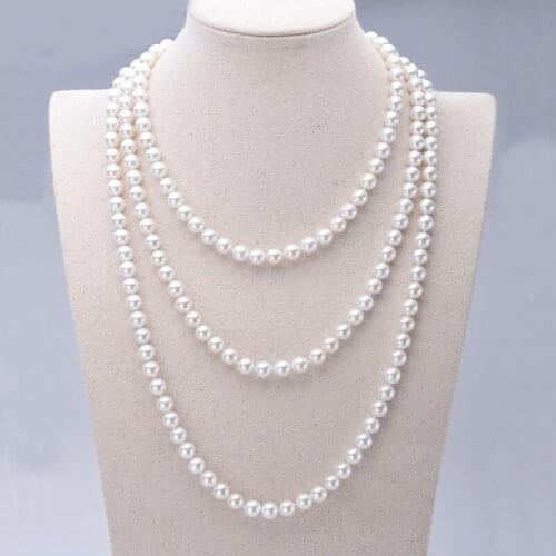 Natural Freshwater Pearl 6-7mm Necklace Womens Sweater Chain Long Strand Layered Necklace Women