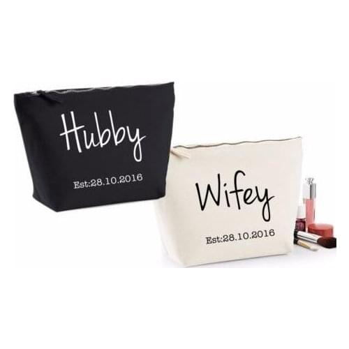 Personalize date Hubby & Wifey Cosmetic Make-up/Wash Gift Make Up Bagswedding Maid of Honour Unique Gift for Bridal Party Bag