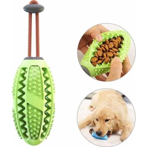 Pet DogToothbrush Leak Food Toy Rubber Molar Rugby Ball Bite Resistant Chew Toy Interactive Elasticity Puppy Ball Safe Toys