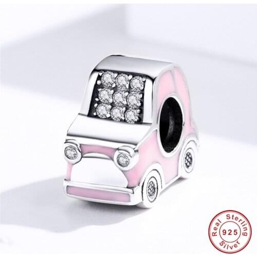 Fit Europe Bracelet Original 925 Sterling Silver Cute Pink Car Beads S925 diy Female Travelling Sedan Charms for Jewelry Making