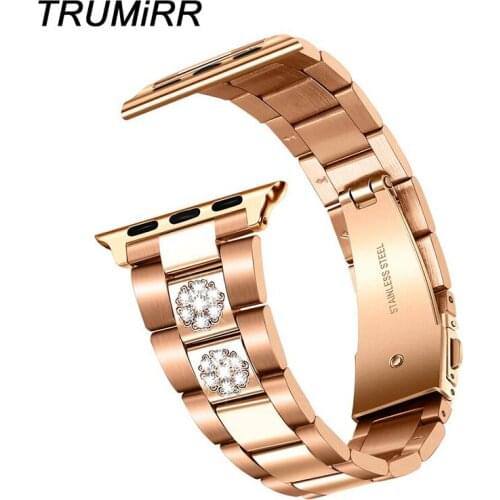 Slim Stainless Steel & Diamond Watchband for iWatch Apple Watch SE 44mm 42mm 40mm 38mm Series 6 5 4 3 2 1 Band Ultra Thin Strap