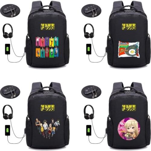 Anime Hakata Tonkotsu Ramens backpack USB Charging student book bag Men women Anti-theft Laptop Backpacks Travel Bags 18 style