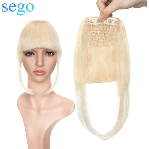 SEGO 23G 2 Clips In Straight Remy Human Hair Bangs Blunt Sweeping Side Bangs 100% Real Fringe Hair Pure Color 1Piece
