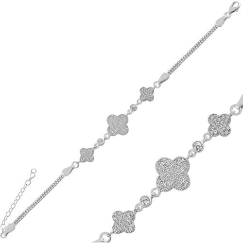 Silver 925 Sterling Zircon Gemstone Clover Cube Chain