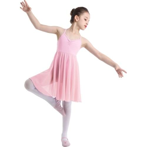Girls Chiffon Ballet Tutu Dancer Dress Ballerina V Collar Gymnastic Leotard Dancewear Party Dresses Kids Lyrical Dance Costumes