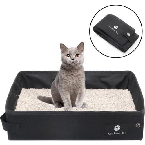 Collapsible Litter Box Foldable Portable Splash-Proof Pet Cat Litter Pan Oxford Cloth Cat Litter Box For Traveling Car Outdoor