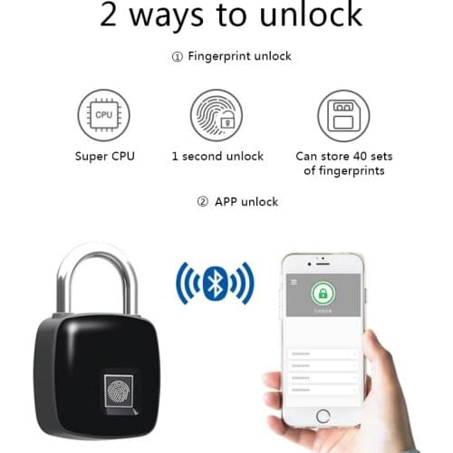 Smart Fingerprint Padlock Bluetooth Keyless Anti-Theft Fingerprint Lock for Suitcase Locker UY8
