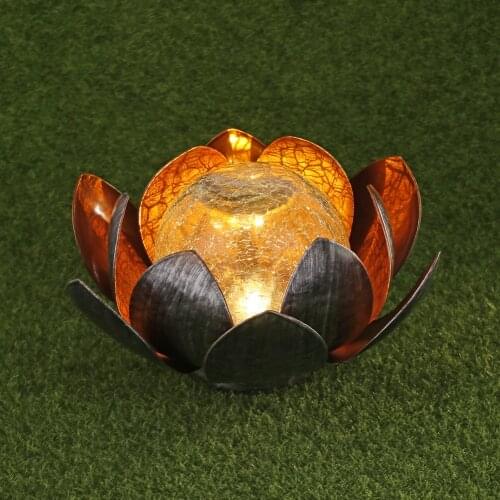 LED Solar Lotus Light Cracked Glass Ball Flower Lamps Waterproof Garden Lawn Lamps Yard Art Ornament for Home Courtyard Decor