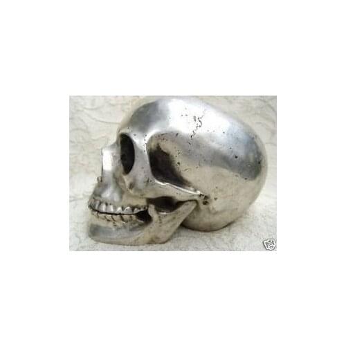 Tibet silver Handwork antique Rare collectible solid silver skull statue crafts wholesale Decoration real Tibetan Silver Brass
