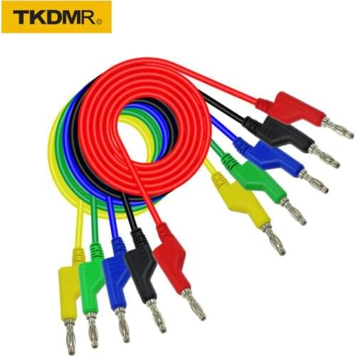 TKDMR 5 Colors 4mm Dual Banana Plug Smooth Silicone Lead Test Cable For Multimeter 1m Stacked cable double-headed gun plug