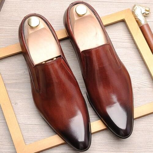 Men Shoes Autumn Formal Genuine cow Leather Business Casual Men Dress Shoes Office Luxury Male Oxfords Wedding slip on Shoe