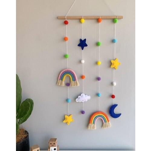 INS Nordic Woven Rainbow Baby Hair Clips Holder Kids Girls Hairpin Storage Belt Photos Organizer Wall Hanging Ornaments Pendant