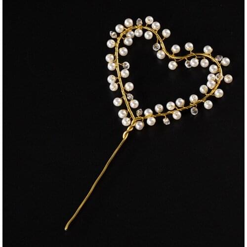 Pearl Heart Shaped Birthday Cake Plug Dessert Decoration For DIY Baby Child Birthday Party Supplies