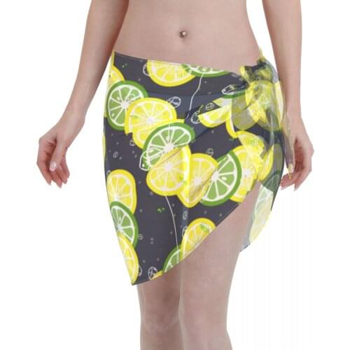 Womens Swim Wear Bikini Cover Up Lemon Lime Ice Cubes And Mint Leaves Beach Mini Wrap Skirt Sarong Pareo Shorts Summer Beachwear