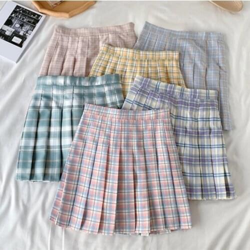 Harajuku Women Pleated Skirts Summer Korean Japanese Preppy Style Mini A-Line Skirt High Waist Cute Students Plaid Skirt