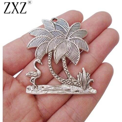 ZXZ 5pcs Large Red-crowned Crane and Palm Trees Charms Pendants for Jewelry Making Findings