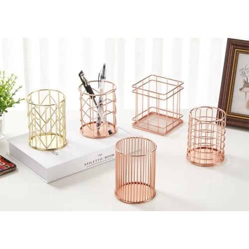 10.5 x 8cm 1pc Rose Gold Home Desk Stationery Decor Pen Pencil Pot Holder Container Organizer