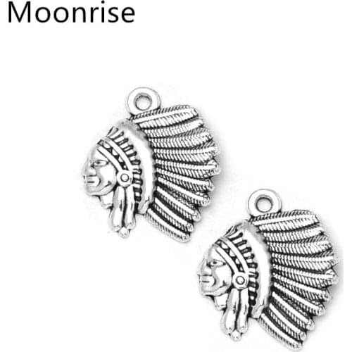 10Pcs/Lot Indian Chief Head Charms Antique Silver Pendant for DIY Jewelry Crafting Bracelet Necklace Making