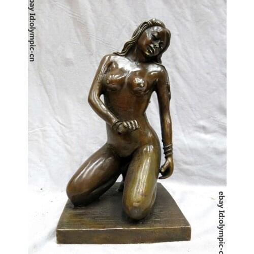 11" China brass copper carved beautiful belle Sexy beauty Figure Statue #02