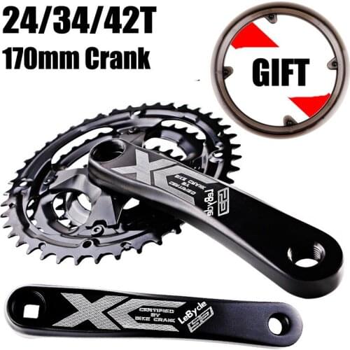 170MM Crankset Mountain Bike 6/7/8 Speed Hollow Integrated Crankset 24-34-42T Road Bike 170MM Aluminum Alloy Crank with BB