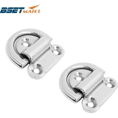 2PCS For 30mm Rope Mirror Polish Marine Grade 316 Stainless Steel Boat Folding Pad Eye Lashing D Ring Tie Down Cleat 9mm