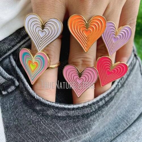 5Pcs RM39020 Jewelry Shaped Copper Heart Ring For Women Gold Plated Enamel Water Ripple Heart Shape Colors Gold Plated Ring