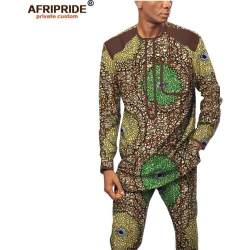 African Men Clothing Set Print Shirts Ankara Pants 2 Piece Set Dashiki Outfit Wax Attire Tribal Wear Set AFRIPRIDE A1916062B