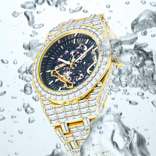 MISSFOX Automatic Watch For Men Japan Movt Luxury Ice Out Mechanical Watches Clock Fashion Stainless Steel Watch With Diamond