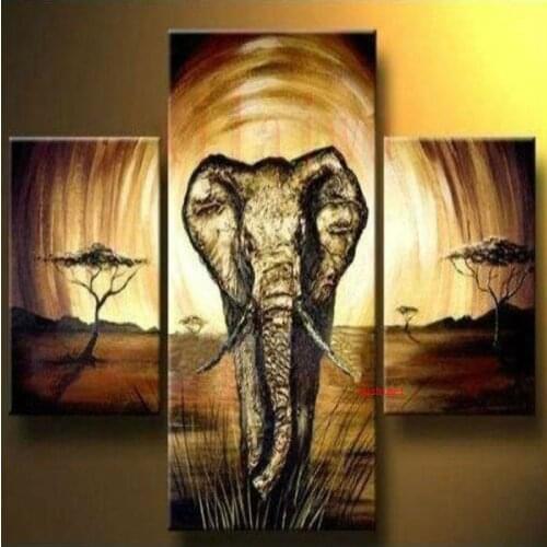 Free Shipping 3 Panel Canvas Abstract Art Pure Handmade OIL PAINTING Wall Decor Elephant Animal Group Paintings For Bedroom