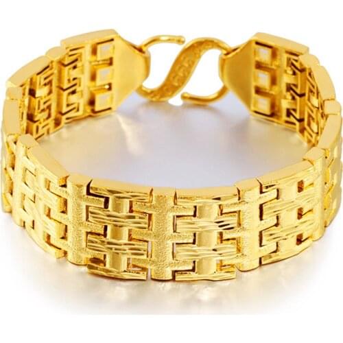 Wider Bracelet Wrist Chain Yellow Gold Filled Hip Hop Mens Bracelet Solid Link Jewelry Classic Accessories