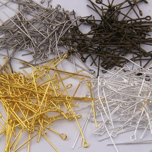 BASEHOME 200pcs Gold Silver Color Eye Head Pins 18/20/24/30/40 mm Eye Pins Findings for DIY Jewelry Making Jewelry Accessories