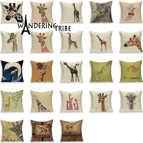 Cartoon Deer Cushion Case Country Style Giraffe Animal Pillowcase Sofa Bed Linen Home Decor Throw Pillow Covers Funda De Cojin