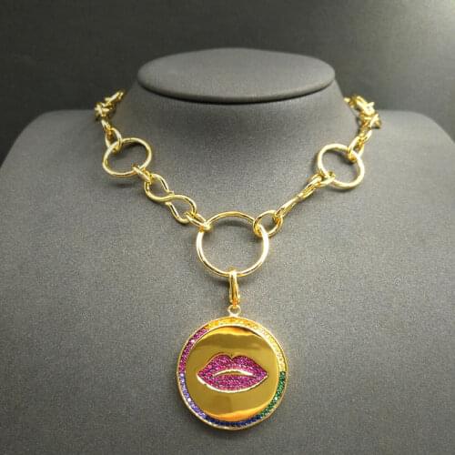 Cheny s925 sterling silver necklace August new product golden yellow red lips big buckle necklace female fashion Korean fashion