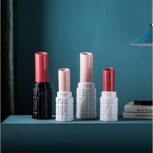 Lipstick Art Sculpture Vase High-End Hotel Display Dried Flowers Vase Pottery Crafts Home Decor Living Room Entrance Decoratioon