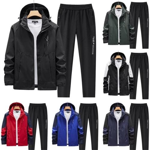 2021 Spring Autumn Outdoor Sports Hiking Hunting Breathable Windbreaker Waterproof Hooded Jacket Coats Trousers Pants Sets L-8XL