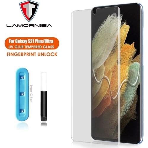 For Galaxy S21 Ultra Screen Protector UV Full Glue Tempered Glass Film For Samsung S8 S9 S10 S20 FE S21 Note 10 20 Plus 5G
