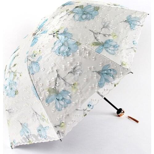 Embroidered Double-layer Lace Umbrella Tri-fold Umbrella Black Plastic Anti-UV Sunscreen Umbrella Umbrella