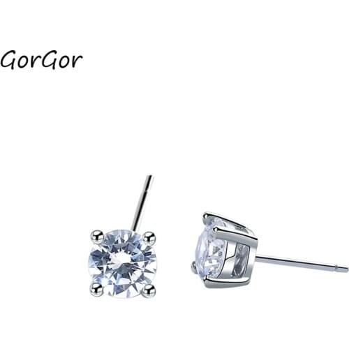 GorGor Earrings Women 925 Sterling Pattern Mosaic Zircon Prong Setting Small Exquisite Simplicity Jewelry Anniversary Gift E532