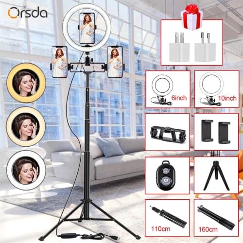 Orsda Led Ring Light with Tripods Stand Photography Dimming Video Live Youtube TikTok 10 Inch Selfie RingLight Phone Makeup 26cm