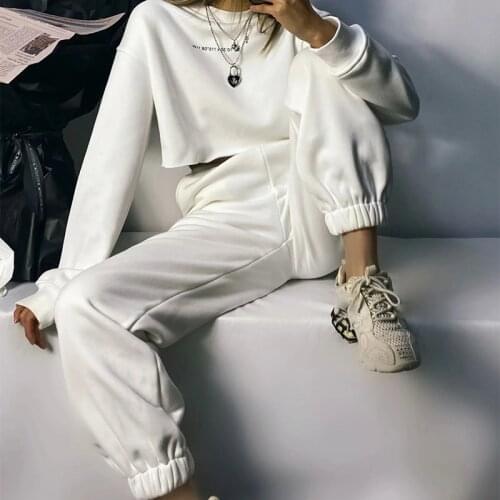 Womens Tracksuit Letter Print Plush Casual Mini Sweatshirt Elastic Waist Pants Set Female 2021 Spring Streetwear Ladies Suits