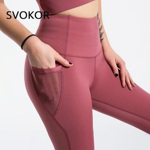 SVOKOR Pocket Leggings Women Mesh Gym High Waist Legging Sport Woman Pants Fitness Leggins Push Up Tights Running Breathable
