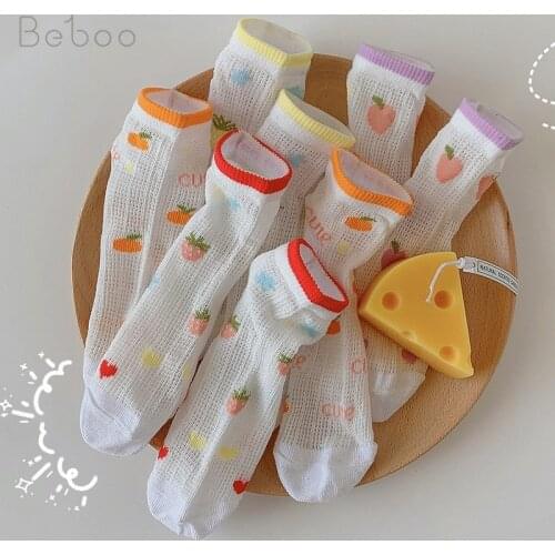 Summer Girls Socks Mesh Ice Silk Breathable Korean Style Childrens Socks Fashion Korean Style Cute Cartoon Cotton Thin Socks
