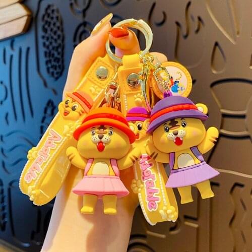 Cartoon Little Tiger Doll Keychains White Blue Hat Creative Animal Key Chain Car Bag Pendant Key Ring Gifts for Couple Friends