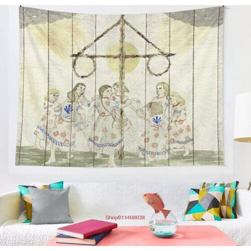 Midsommar May Queen Painting tapestry Mosaic Style Hippie Boho Wall Tapestries Mandala Fabric Mat Living Room Decor