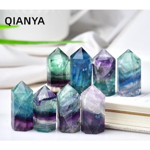 Cute Mini Natural Gemstone Crystal Fluorite Point Six Prism Wand Healing Aura Furniture Decoration Ornaments Crafts Gifts